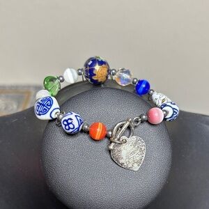 Glass Ceramic World Globe Cats Eye Beaded Unique Heart 925 Charm Bracelet